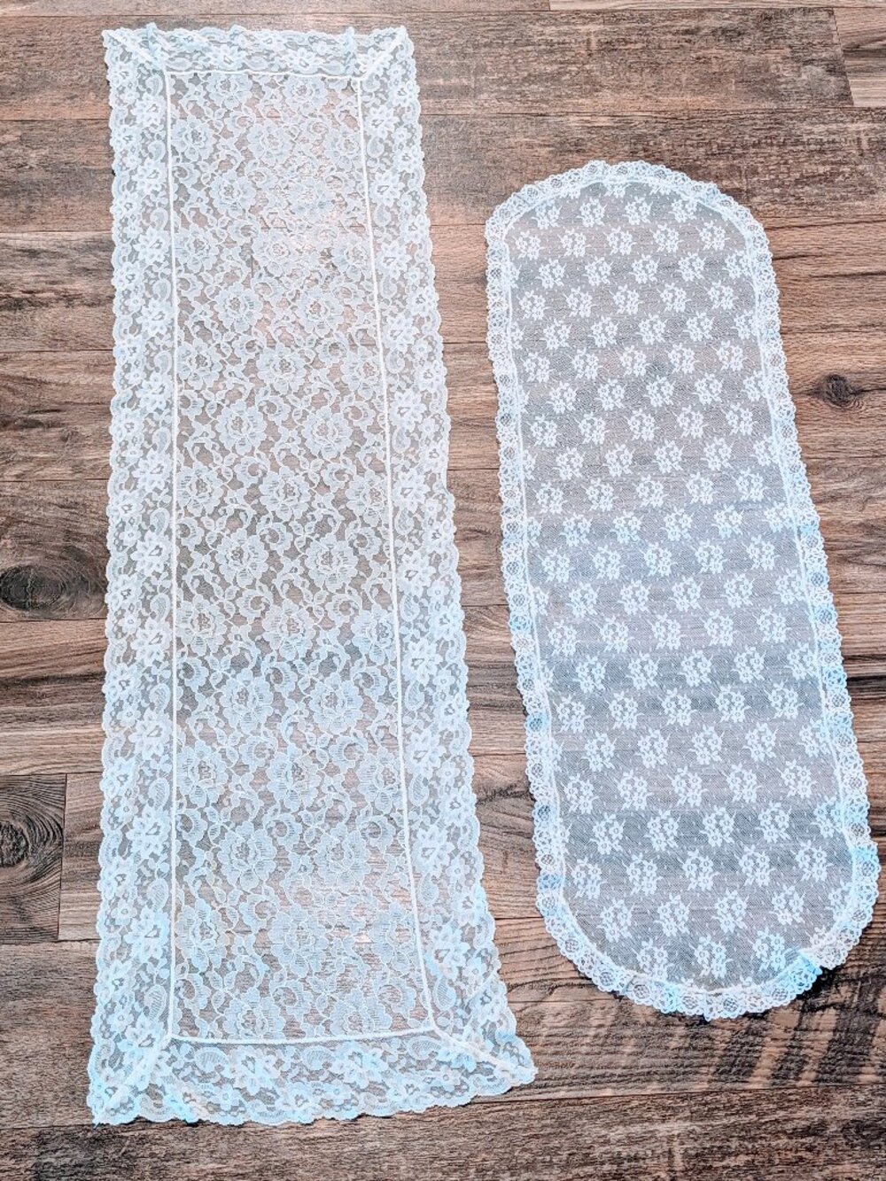 VTG Lot of 2 Lace Table Runners Floral White Off White Cottagecore Victorian